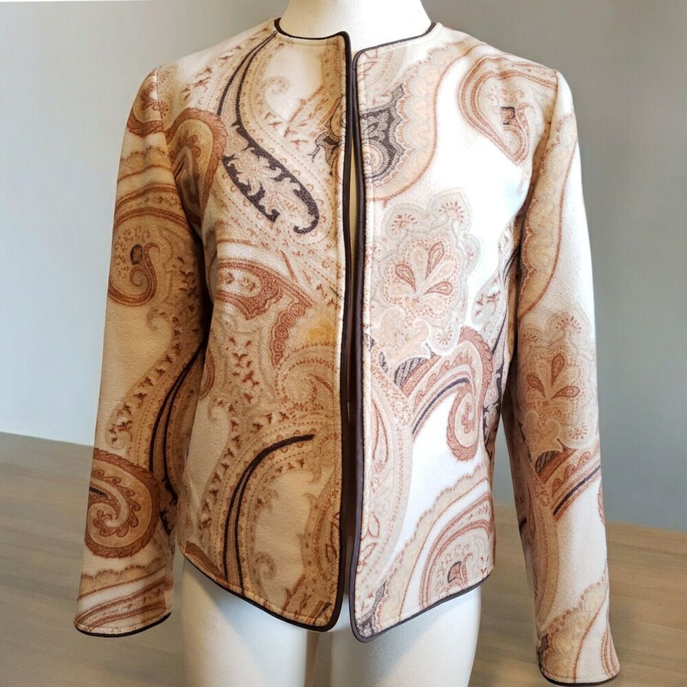 Linda Allard Ellen Tracy Blazer Womens 4P Wool Cashmere Career Paisley Jacket